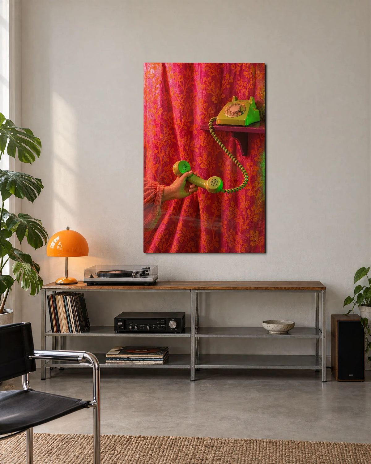 Hello in Green — shown in a living space