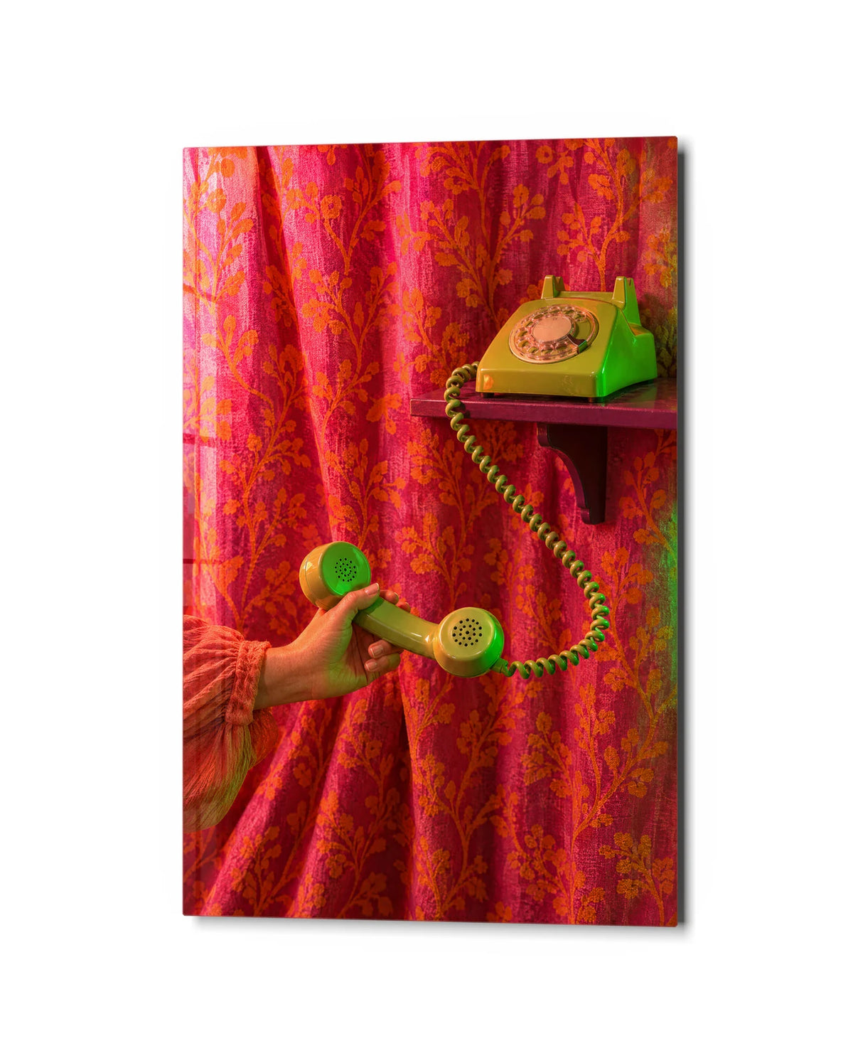 Hello in Green — studio view of glass wall art