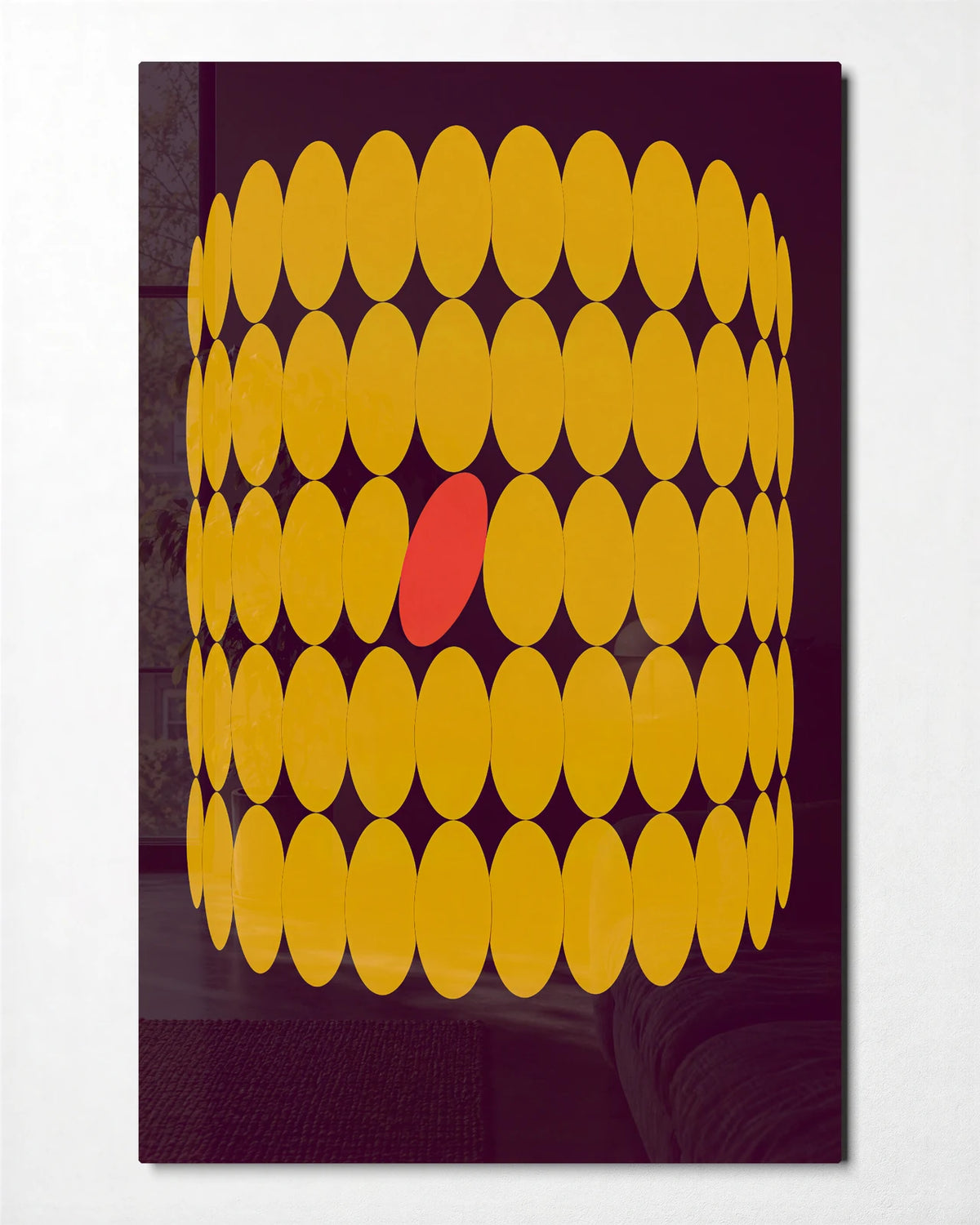 One Oval out of Line — front view of glass wall art