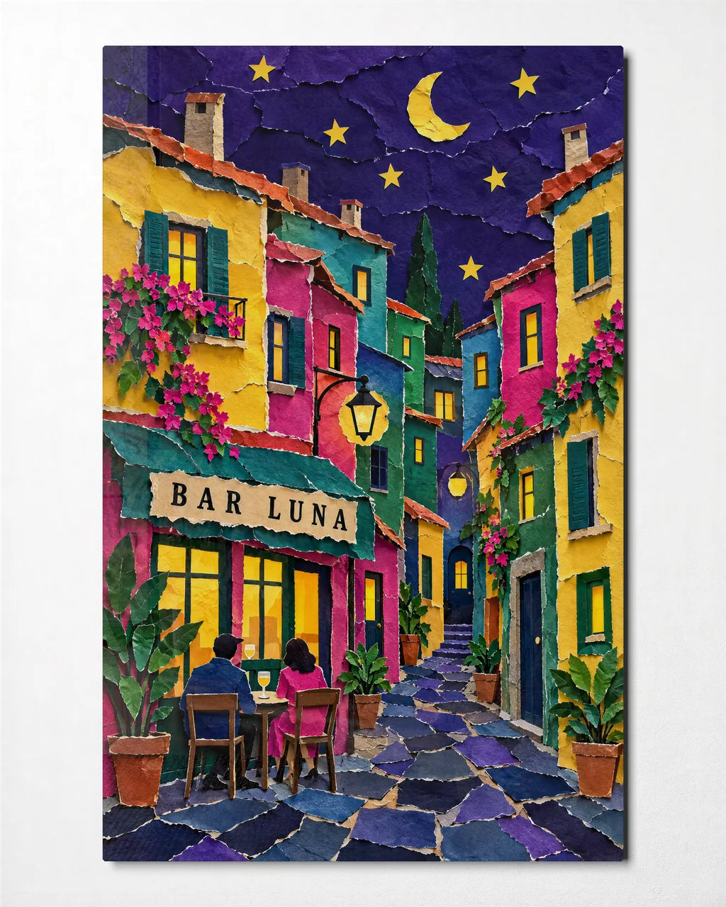 Paper Moon Café — front view of glass wall art