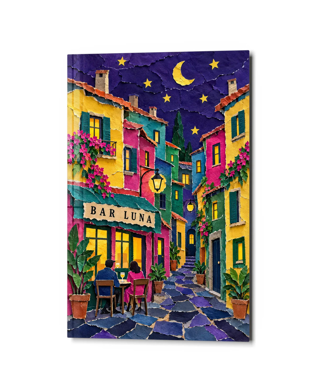 Paper Moon Café — studio view of glass wall art
