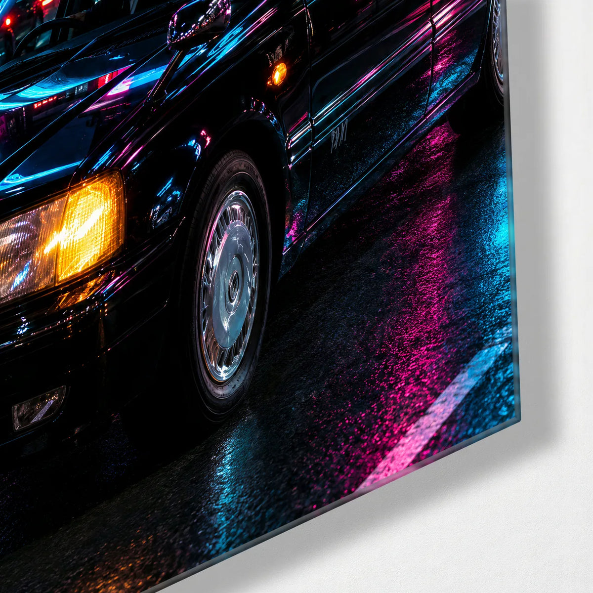 Taxi After Dark — corner detail of glass wall art