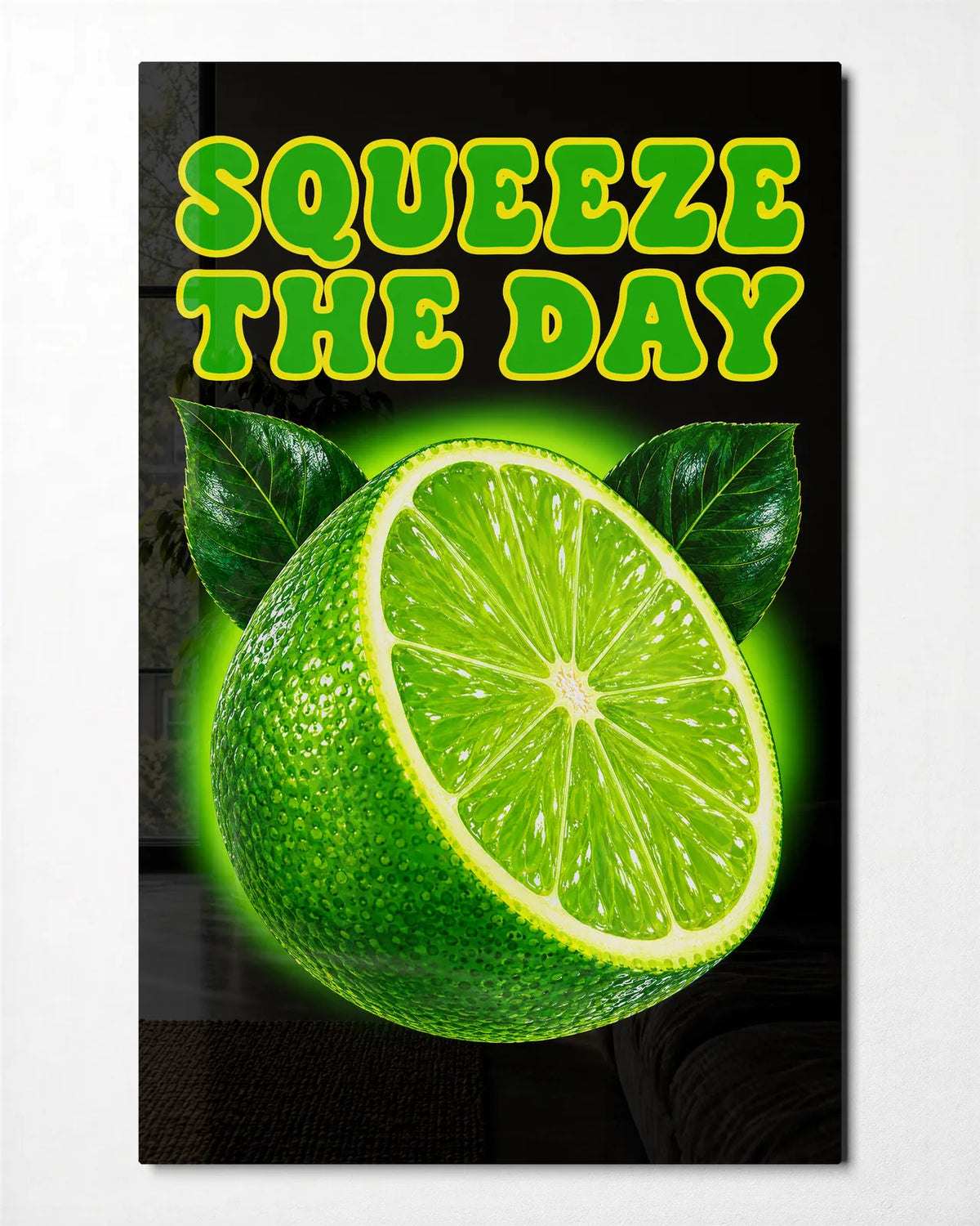 Squeeze the Day — front view of glass wall art