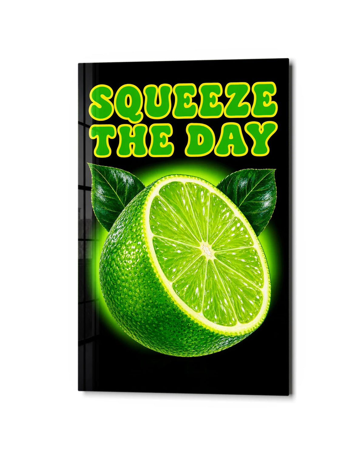 Squeeze the Day — studio view of glass wall art