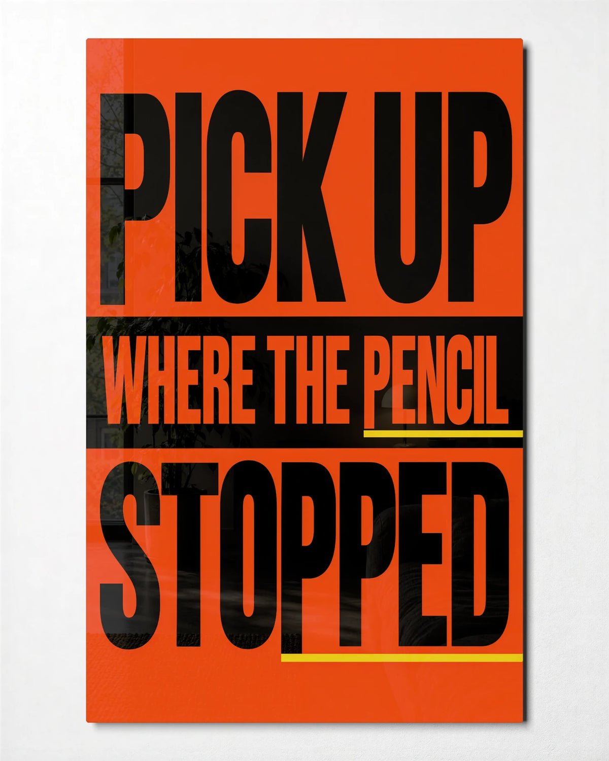 Where the Pencil Stopped — front view of glass wall art