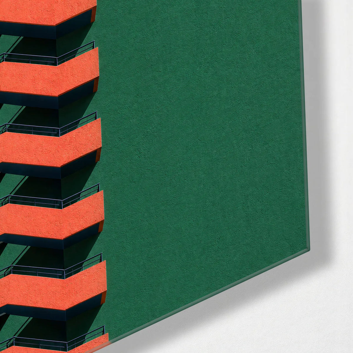 Coral Zigzag — corner detail of glass wall art