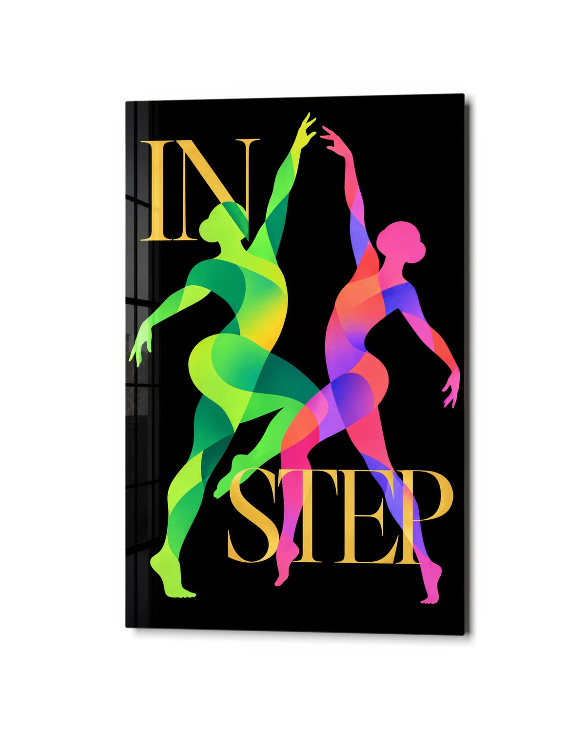 In Step — studio view of glass wall art
