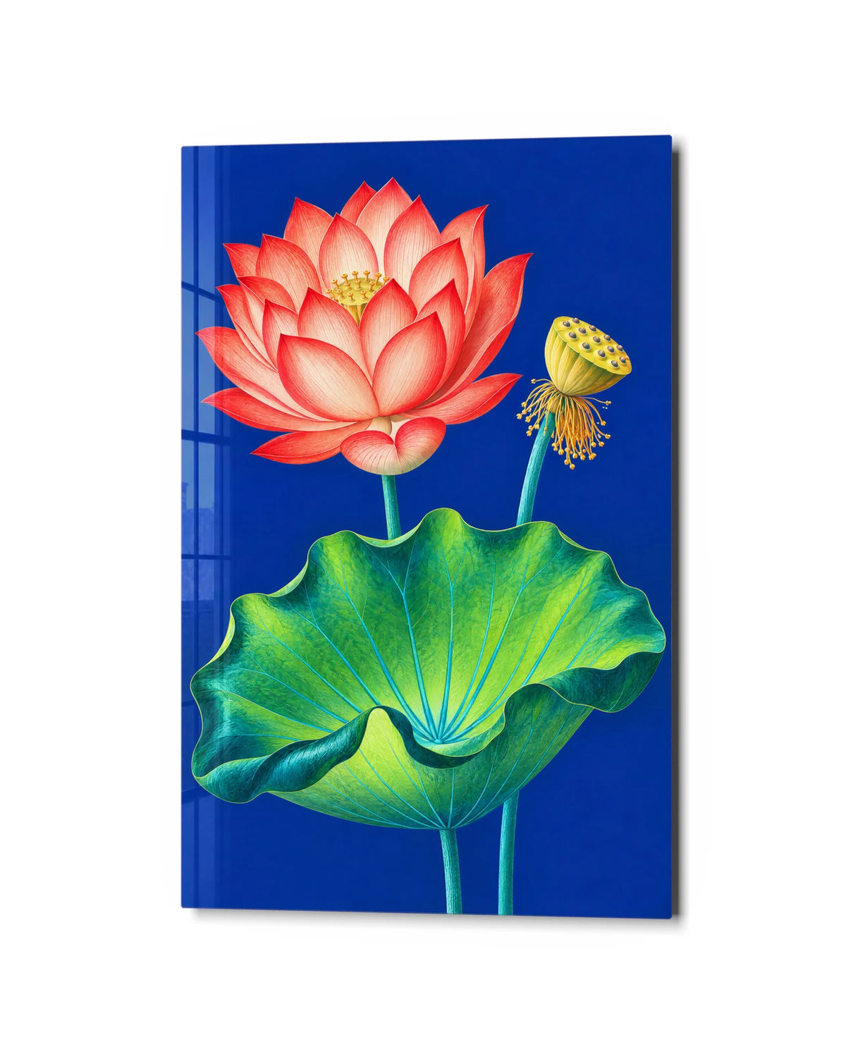 Lotus and Leaf — studio view of glass wall art