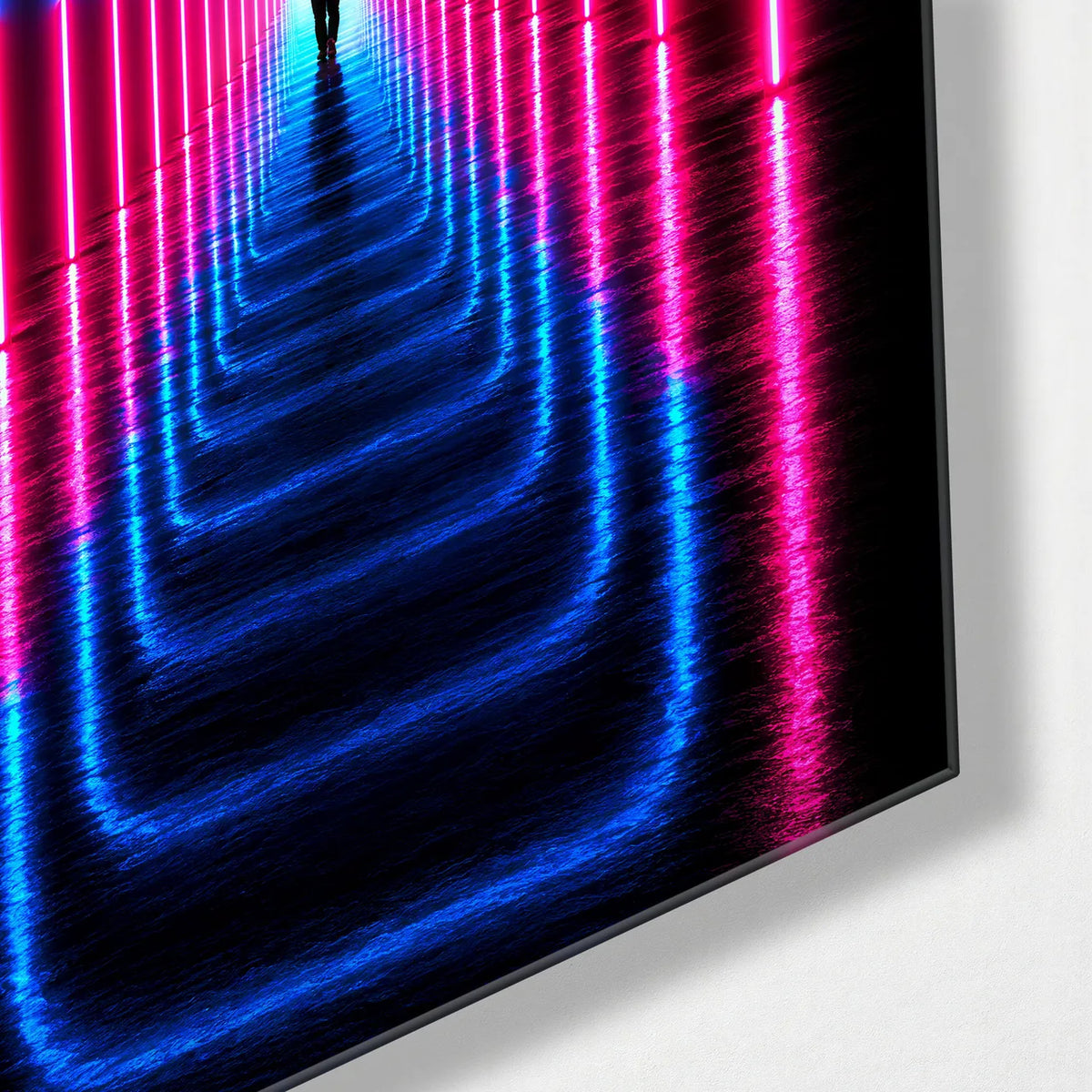Through the Neon — corner detail of glass wall art