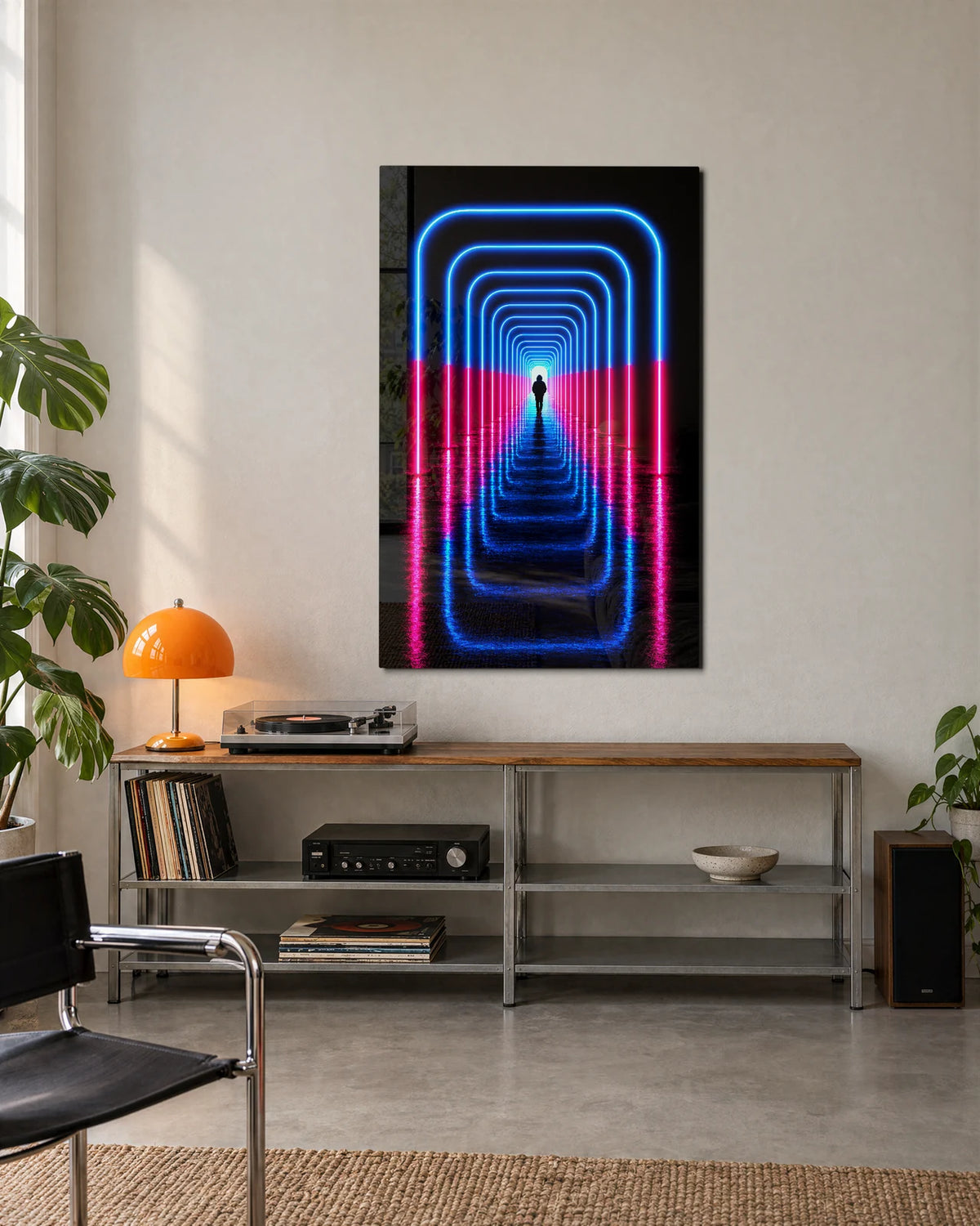 Through the Neon — shown in a living space
