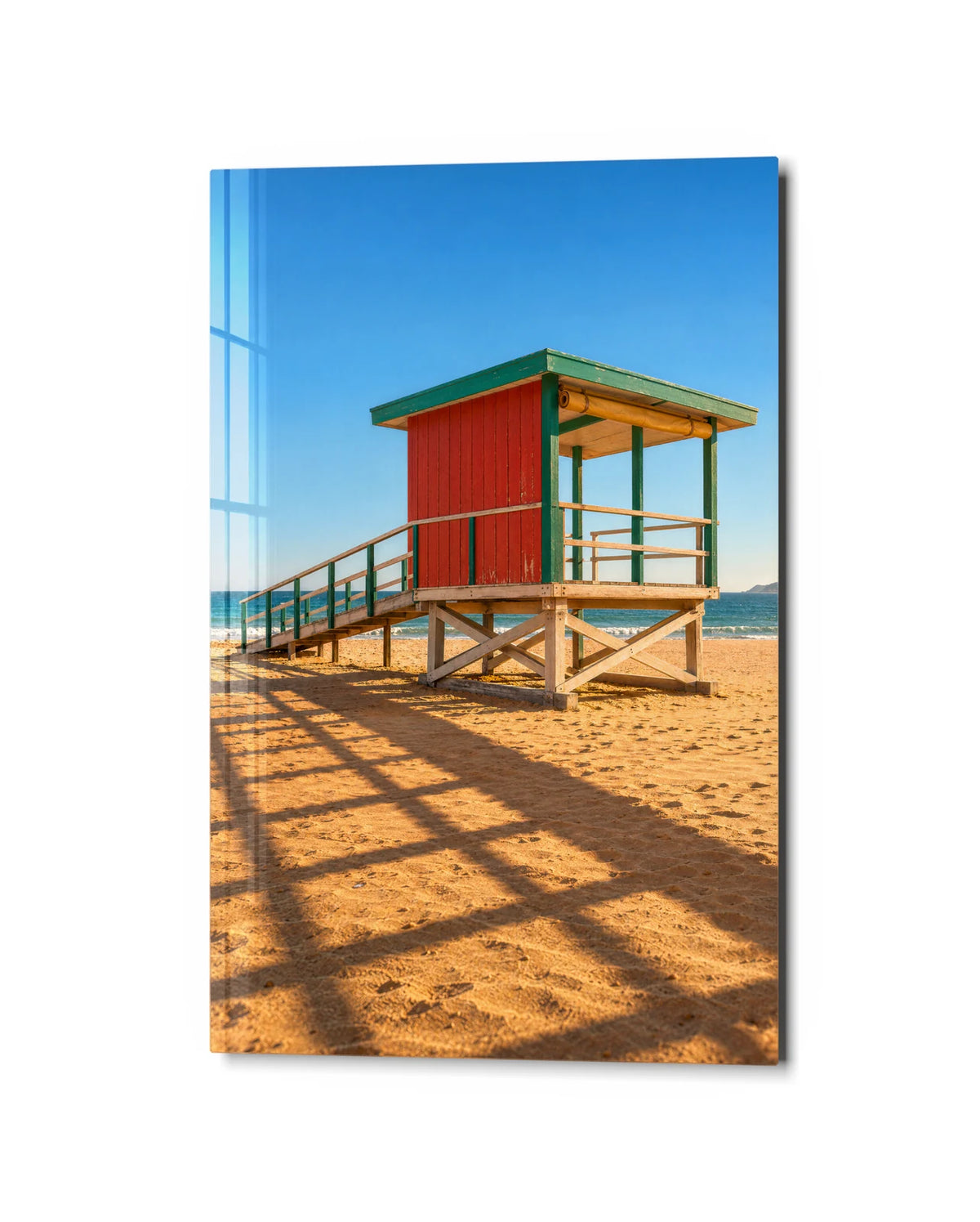 The Hut by the Sea — studio view of glass wall art