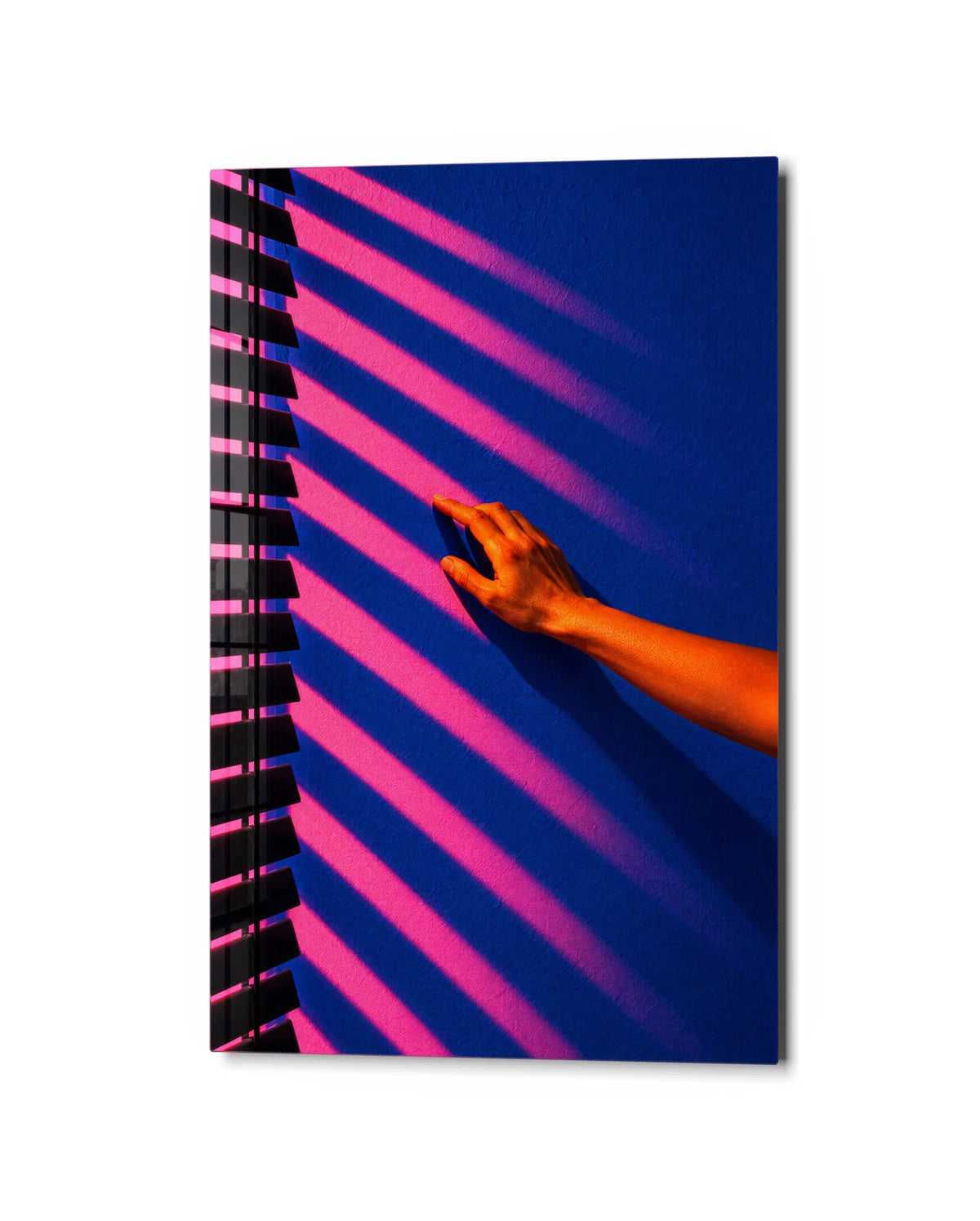 Touching the Stripes — studio view of glass wall art