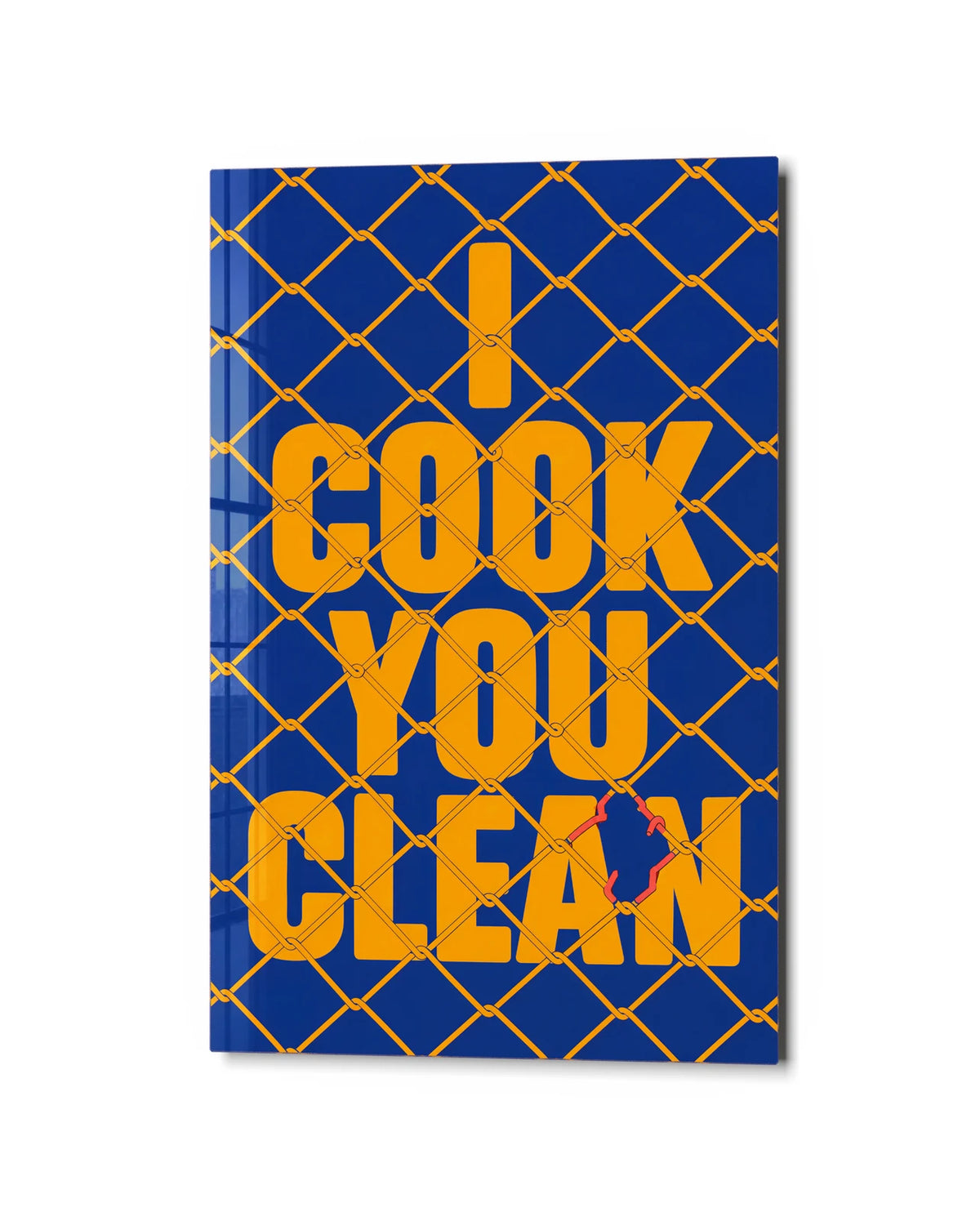 I Cook You Clean — studio view of glass wall art