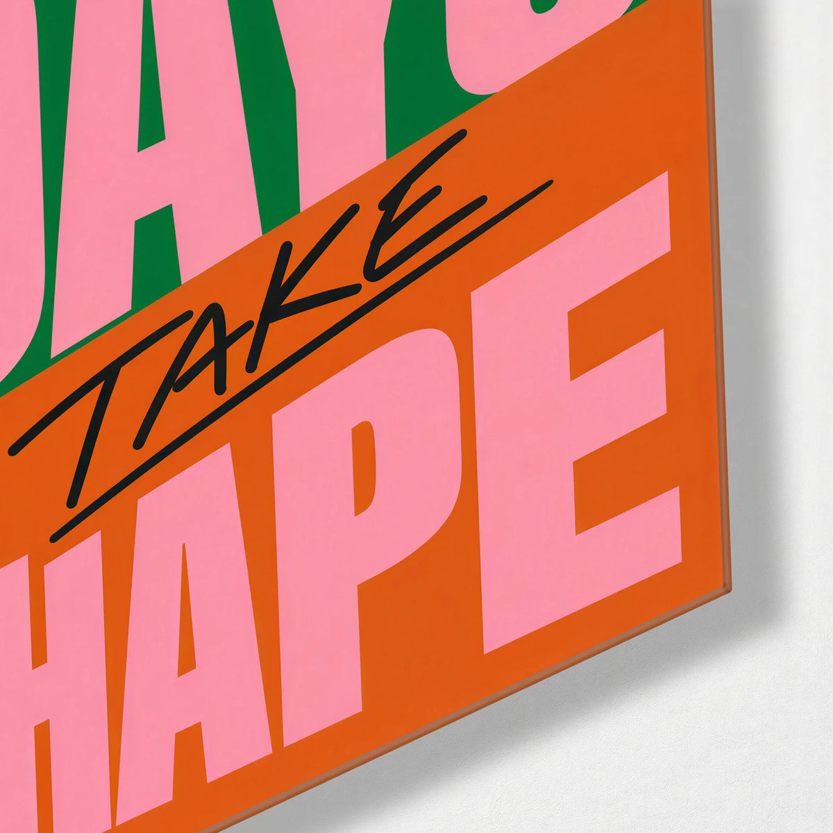 Good Days Take Shape — corner detail of glass wall art
