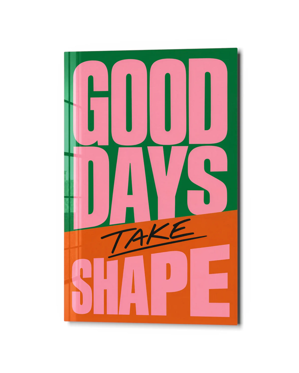 Good Days Take Shape — studio view of glass wall art