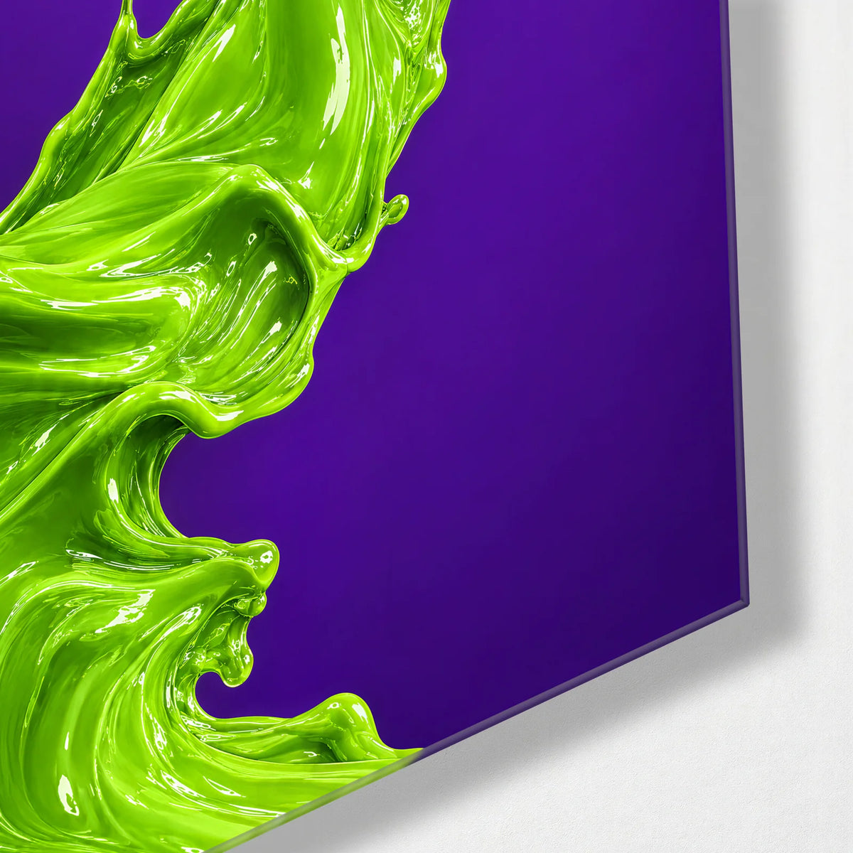 Lime in Flight — corner detail of glass wall art