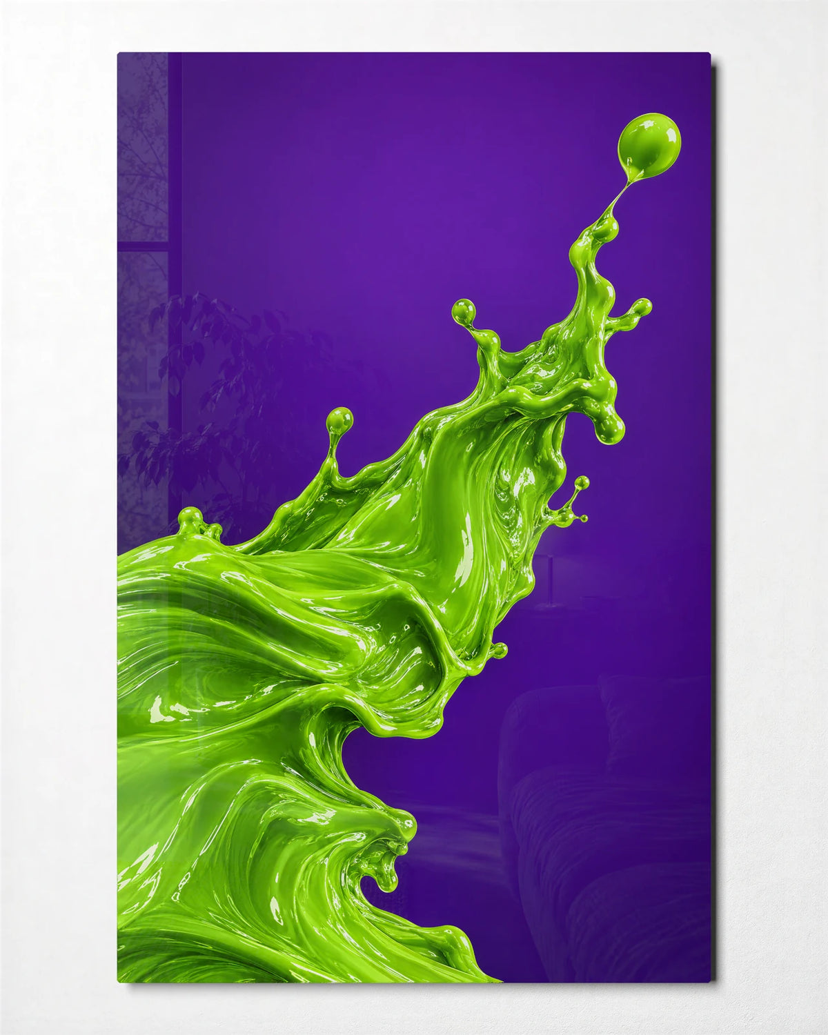 Lime in Flight — front view of glass wall art