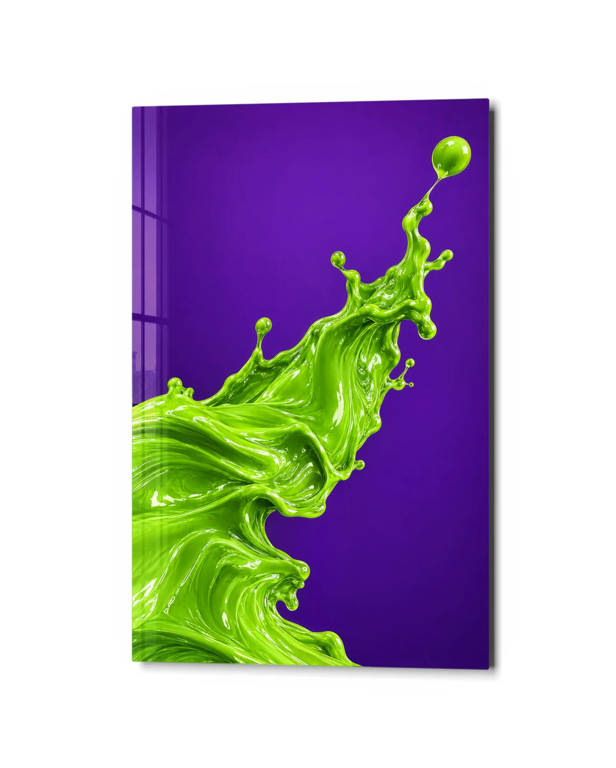 Lime in Flight — studio view of glass wall art