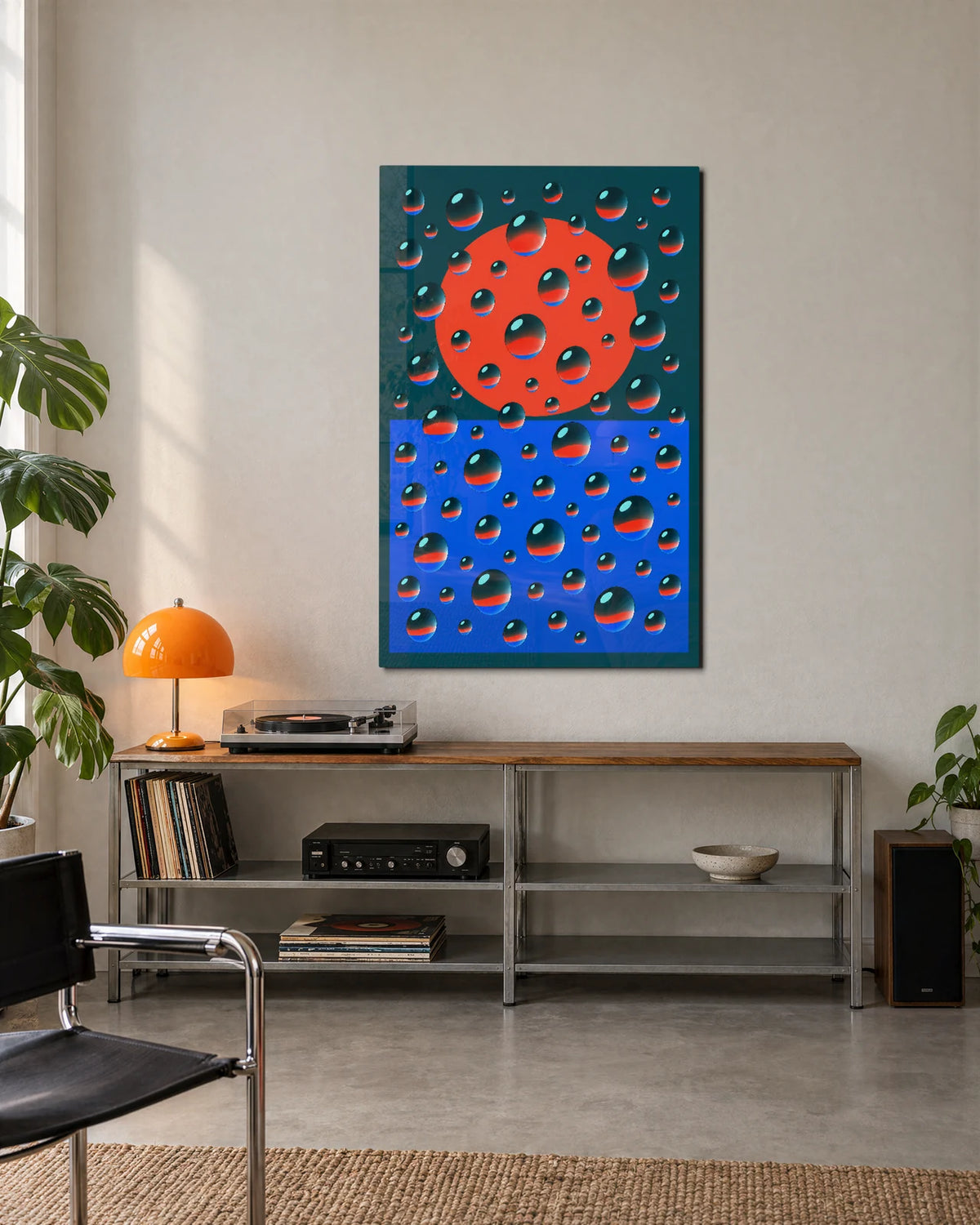 Drops of Red and Blue — shown in a living space