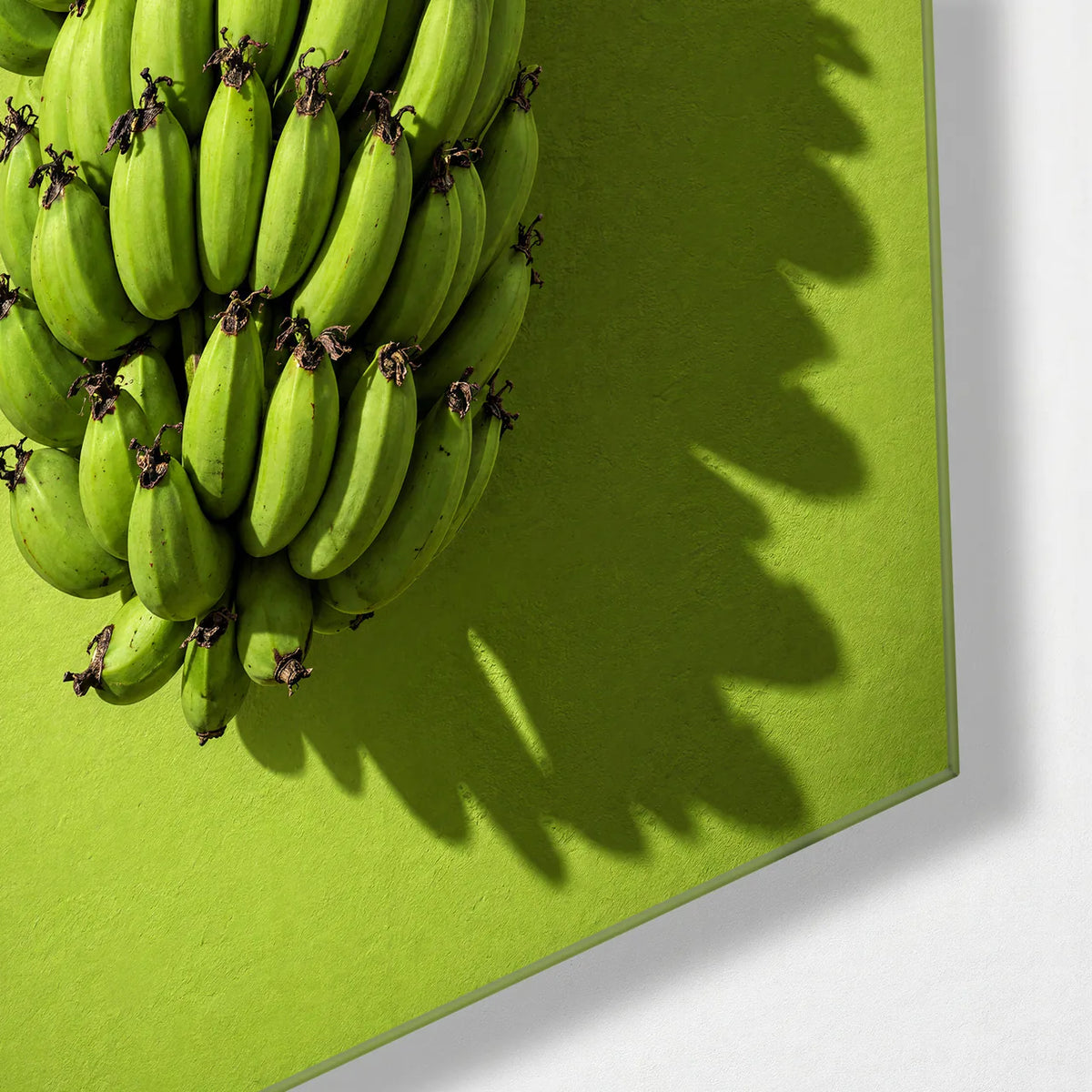 Green Banana Bunch — corner detail of glass wall art