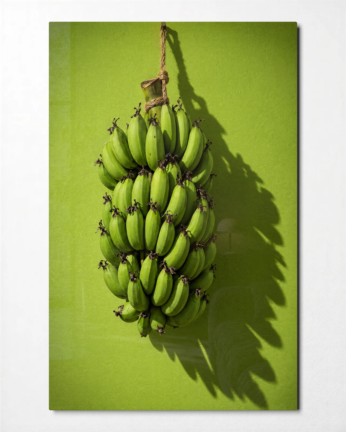 Green Banana Bunch — front view of glass wall art