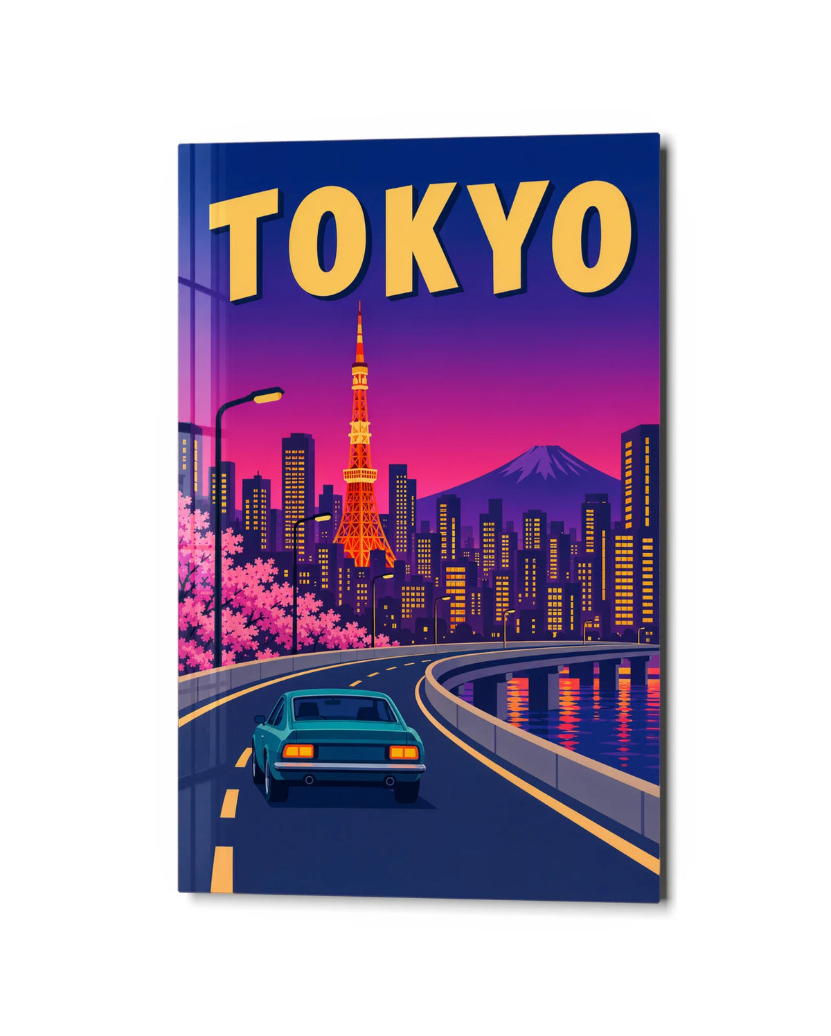 Tokyo Evening Drive — studio view of glass wall art