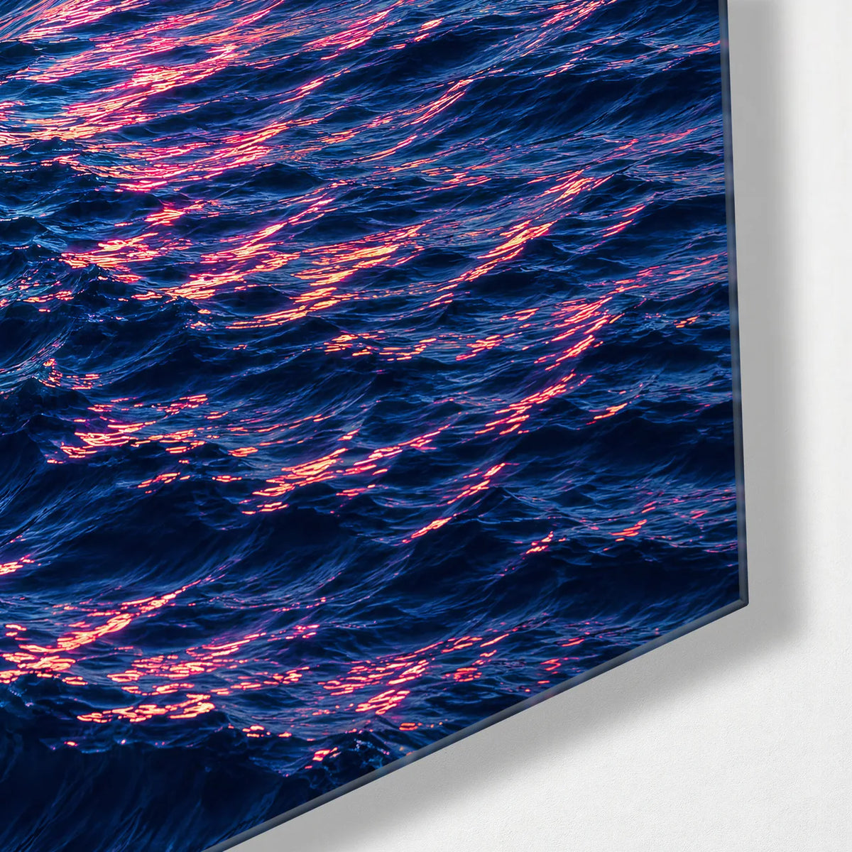 Pink on the Tide — corner detail of glass wall art