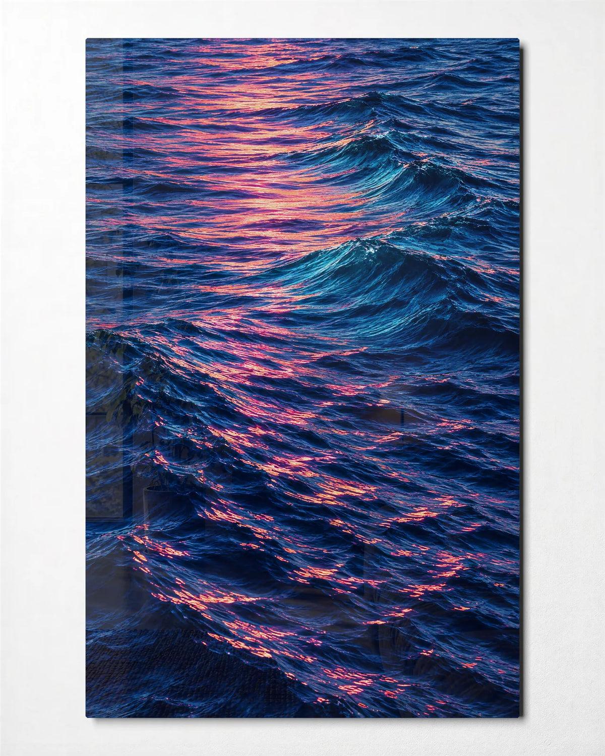 Pink on the Tide — front view of glass wall art