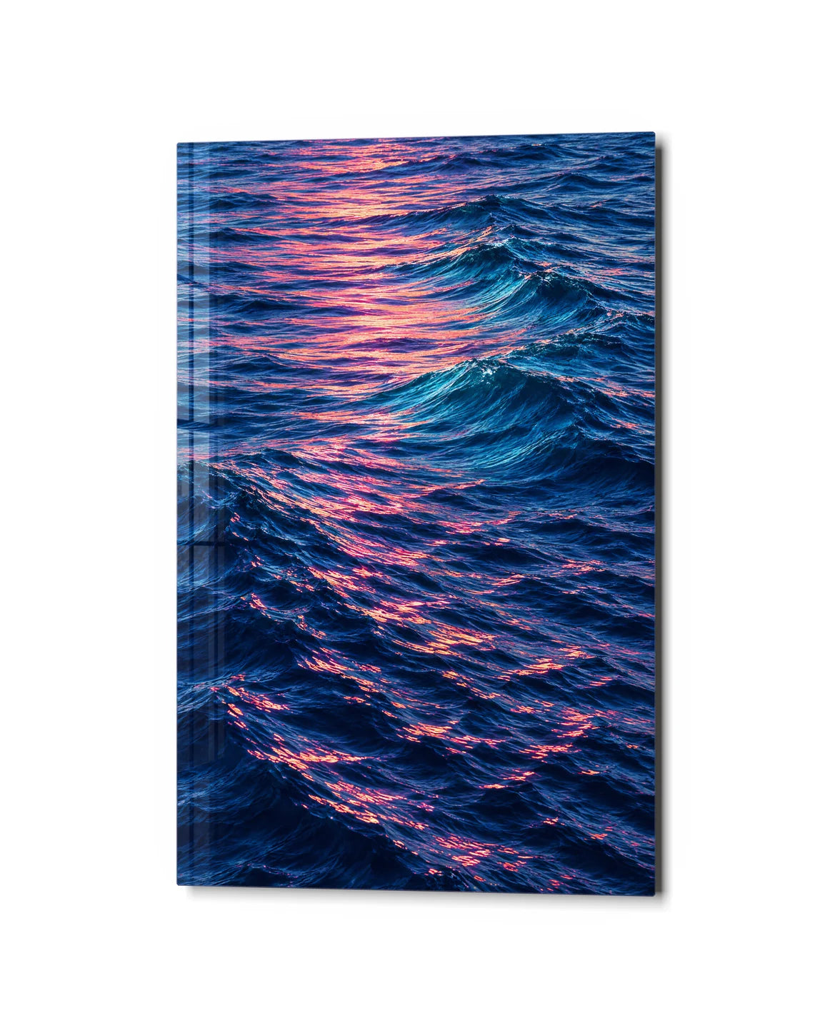 Pink on the Tide — studio view of glass wall art
