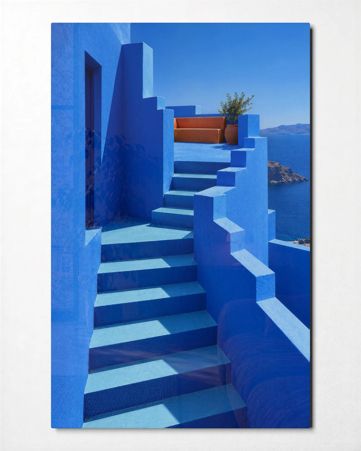 Blue Steps Seaward — front view of glass wall art