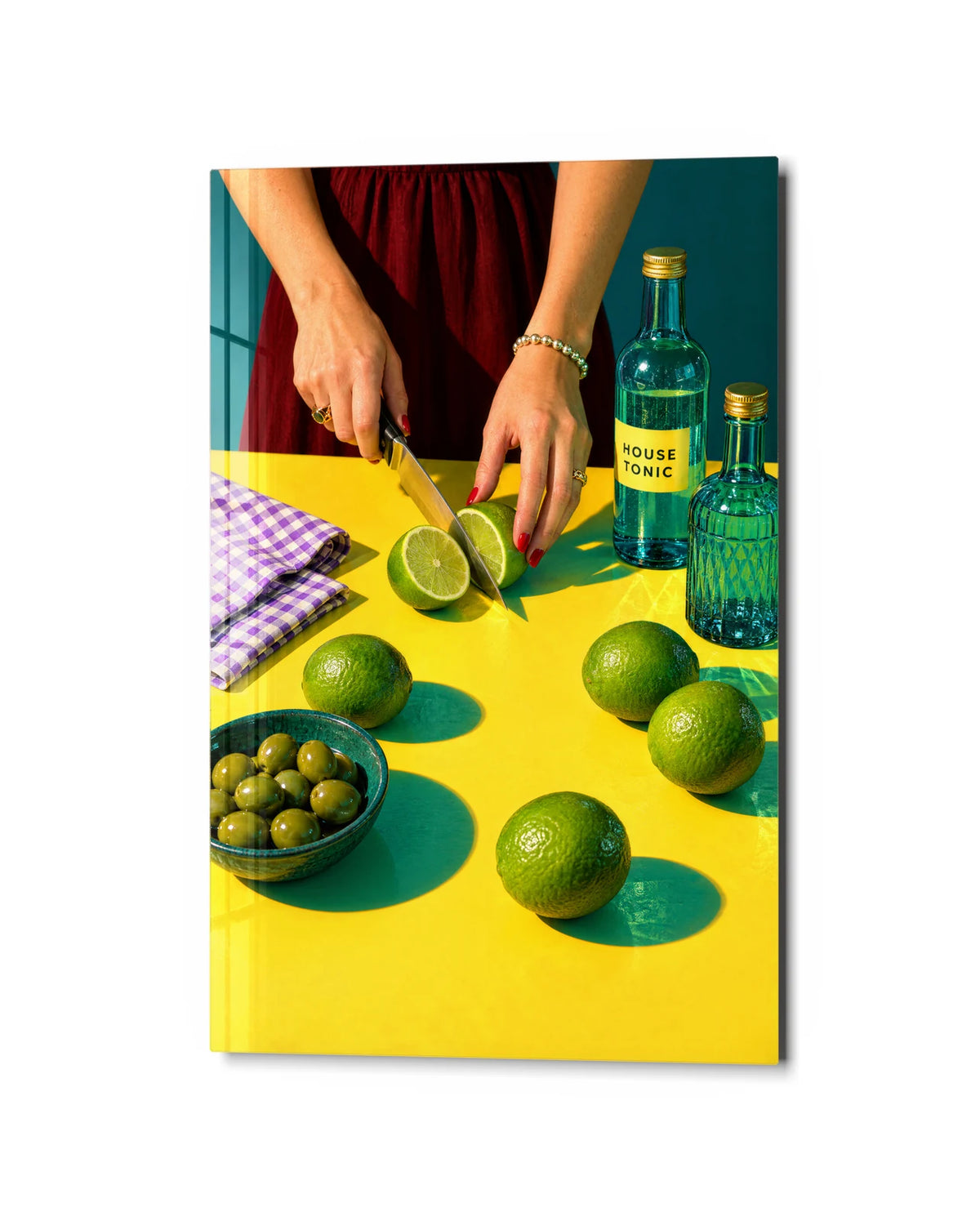 Limes for Later — studio view of glass wall art