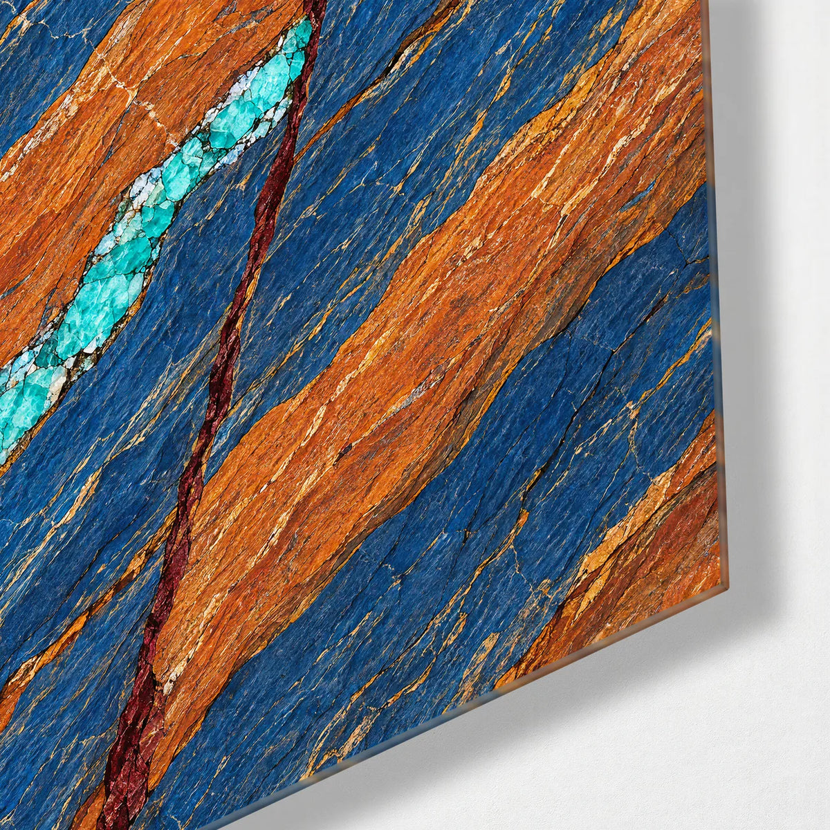 Blue Stone Crossing — corner detail of glass wall art