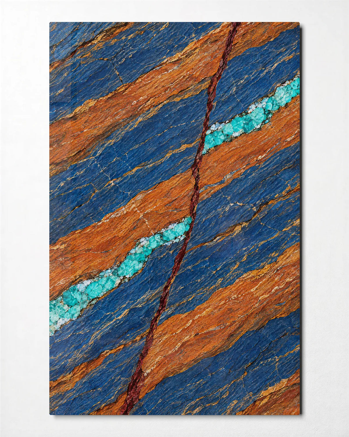 Blue Stone Crossing — front view of glass wall art