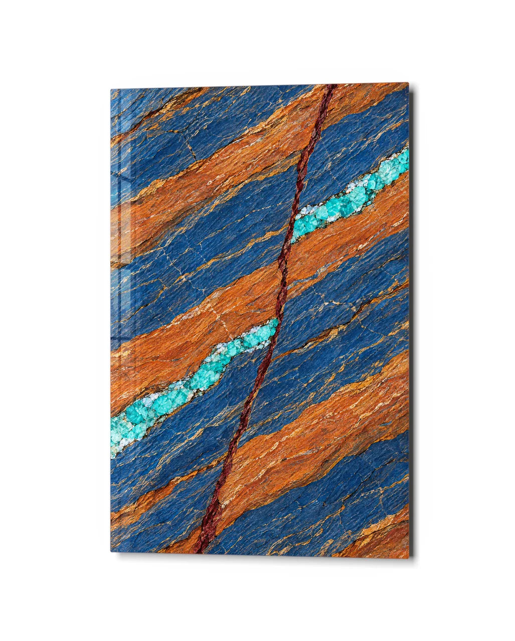 Blue Stone Crossing — studio view of glass wall art