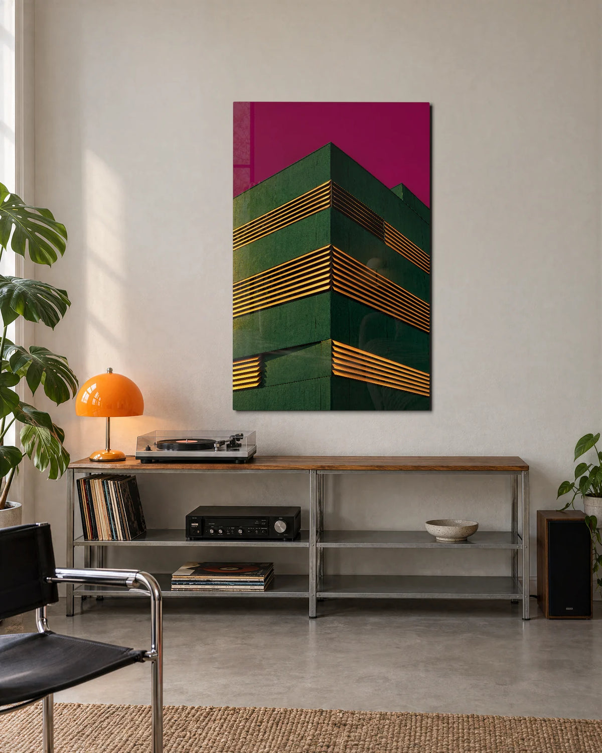 Green Corner Orange Lines — shown in a living space