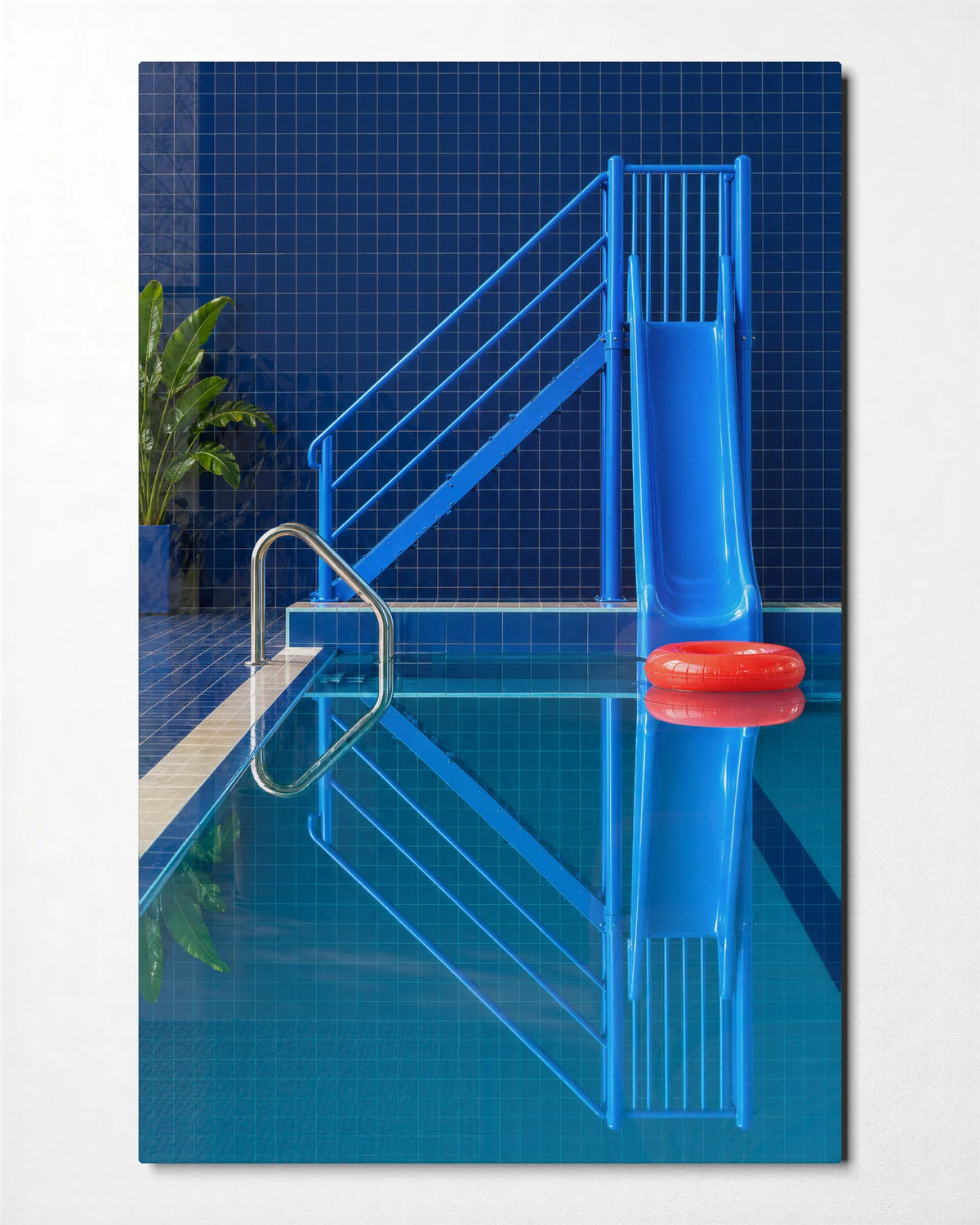 Blue Pool Red Ring — front view of glass wall art