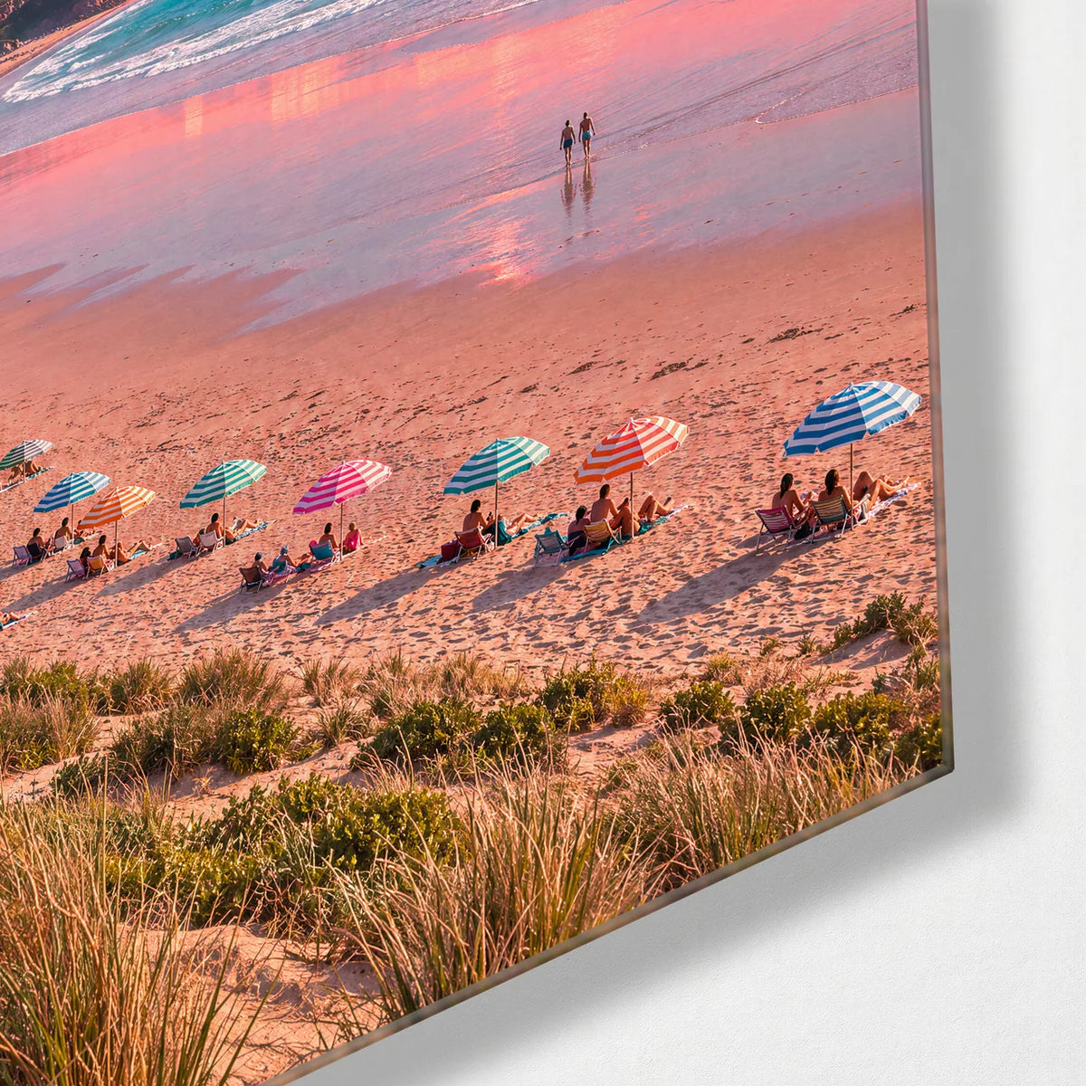 Pastel Beach Afternoon — corner detail of glass wall art