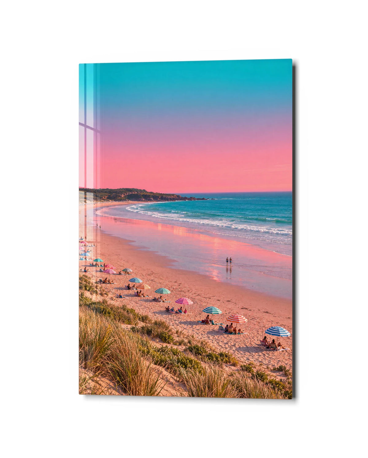 Pastel Beach Afternoon — studio view of glass wall art