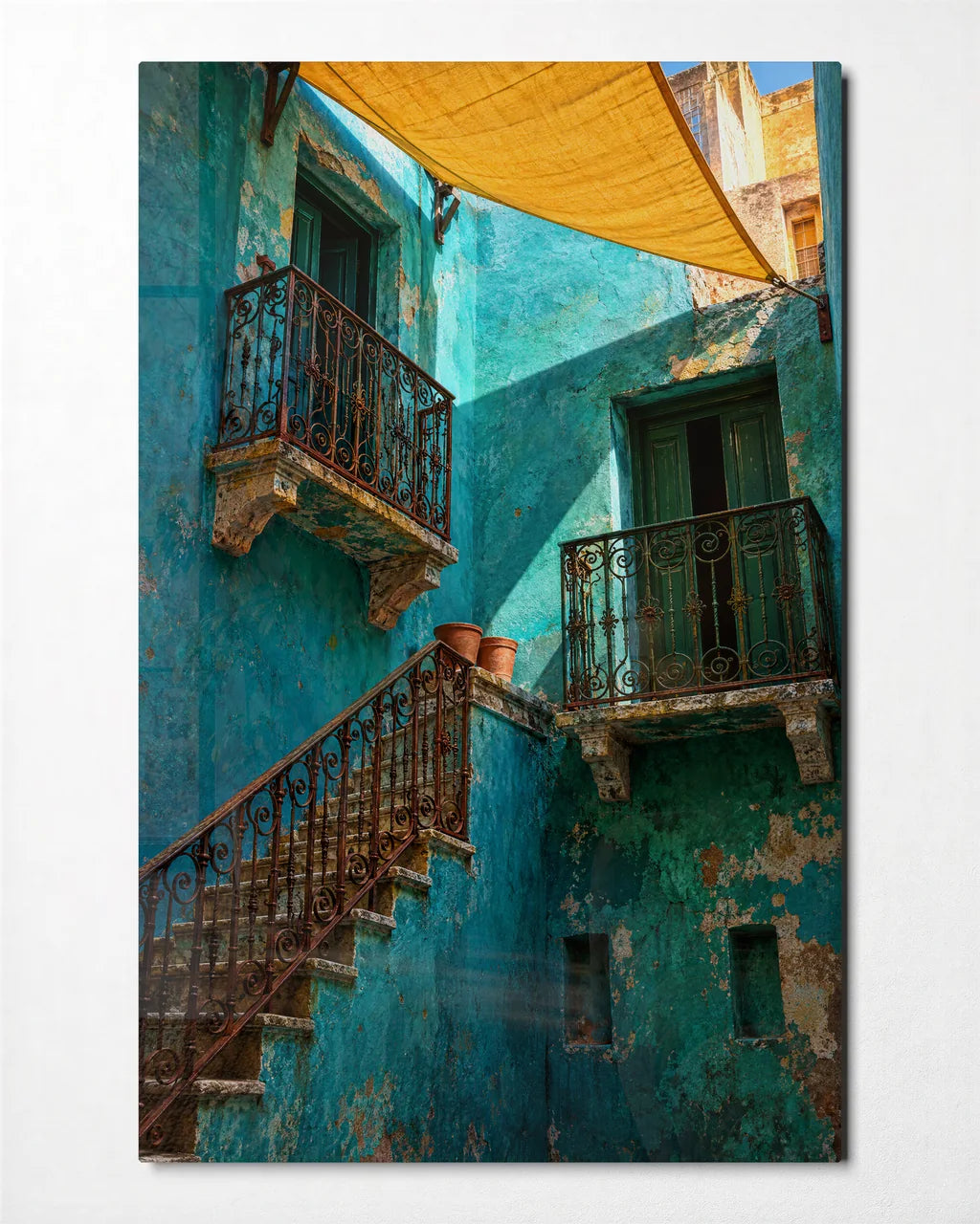 Shade in the Courtyard — front view of glass wall art