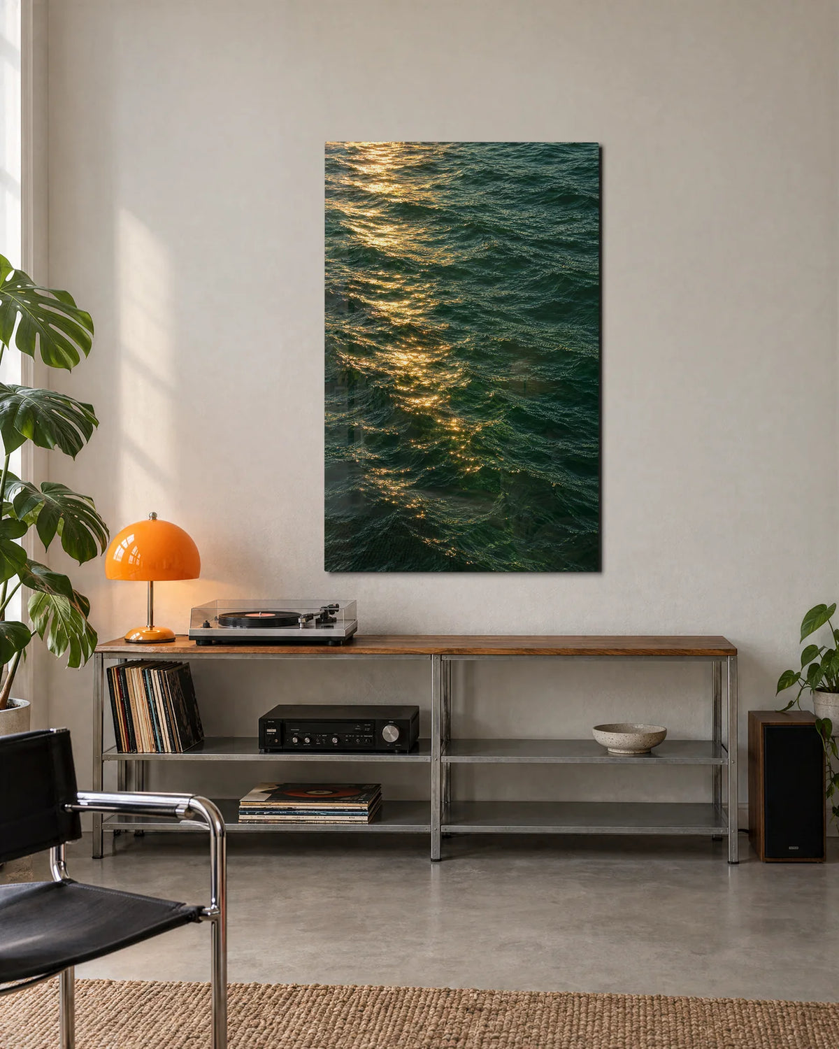 Gold Across Green Water — shown in a living space