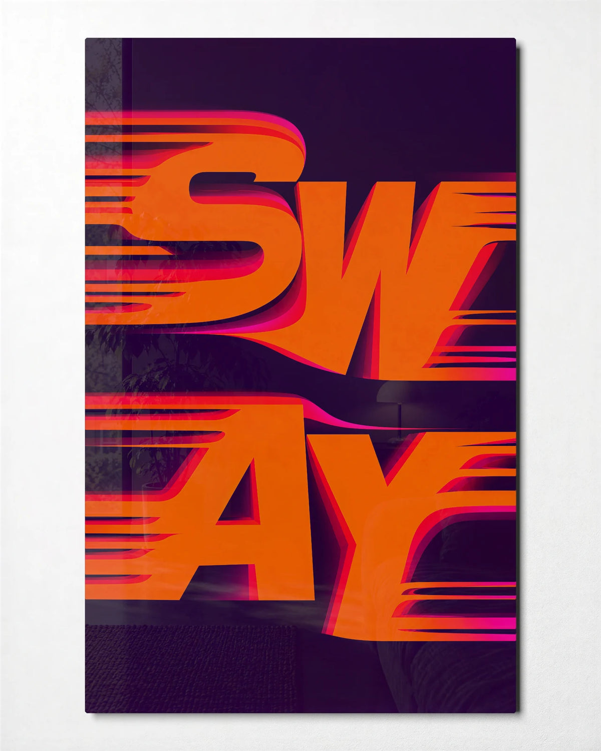 Sway in Orange — front view of glass wall art