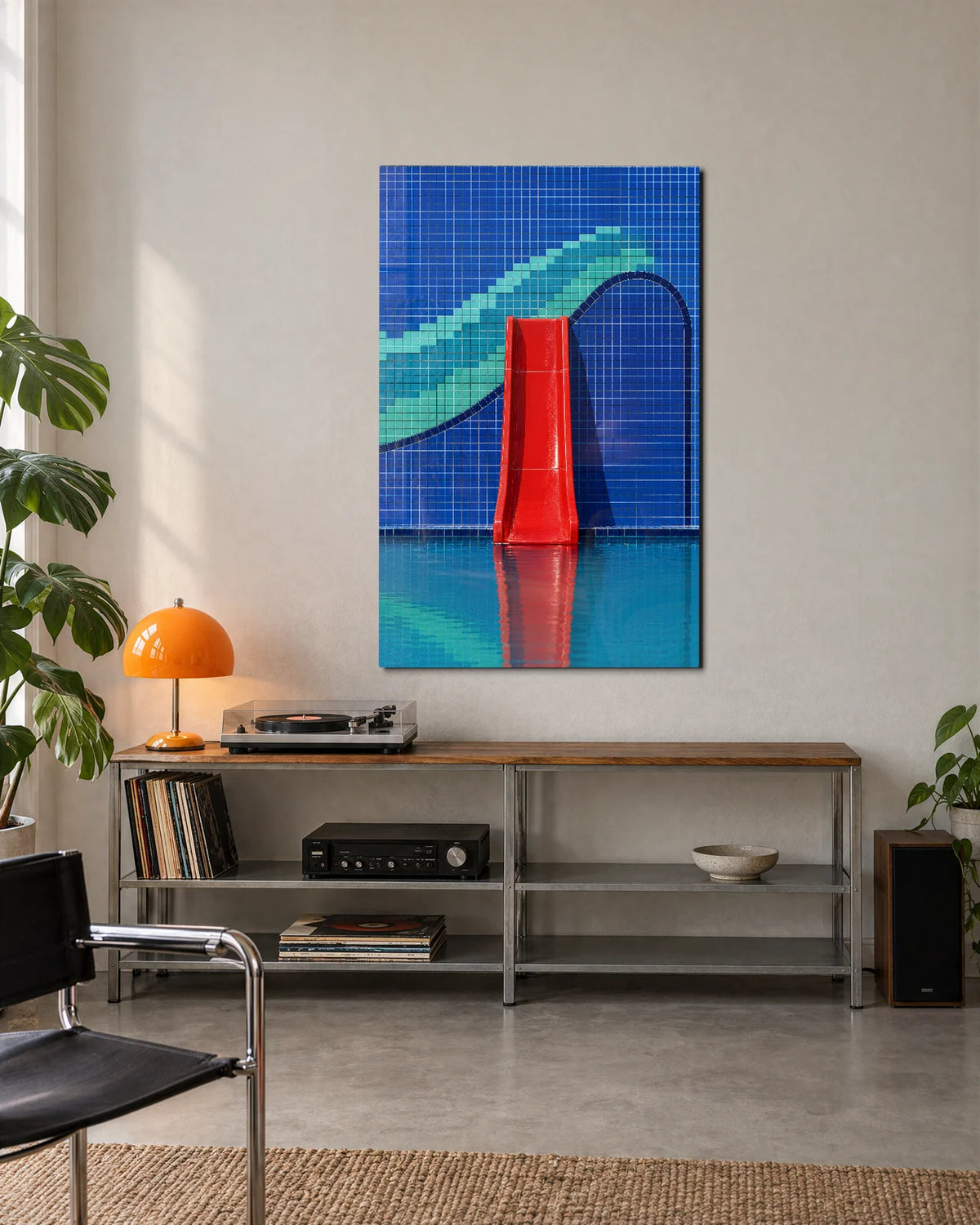 The Red Pool Slide — shown in a living space