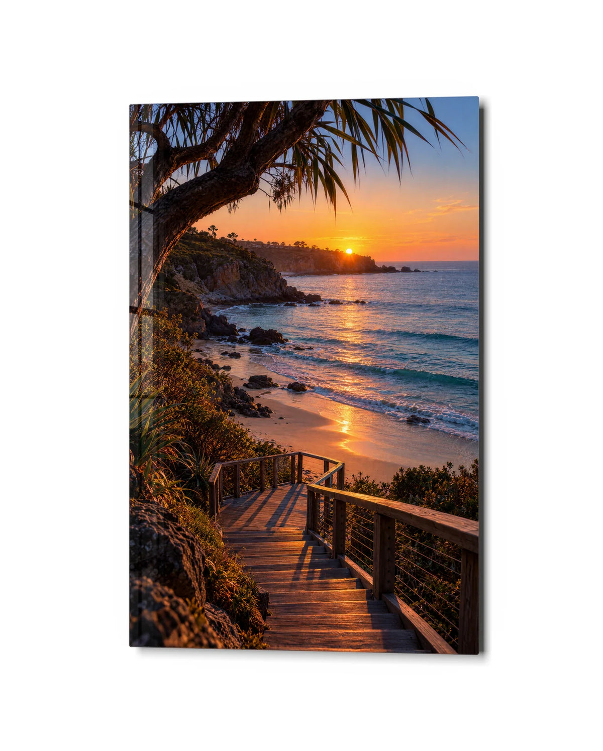 Steps to Evening — studio view of glass wall art