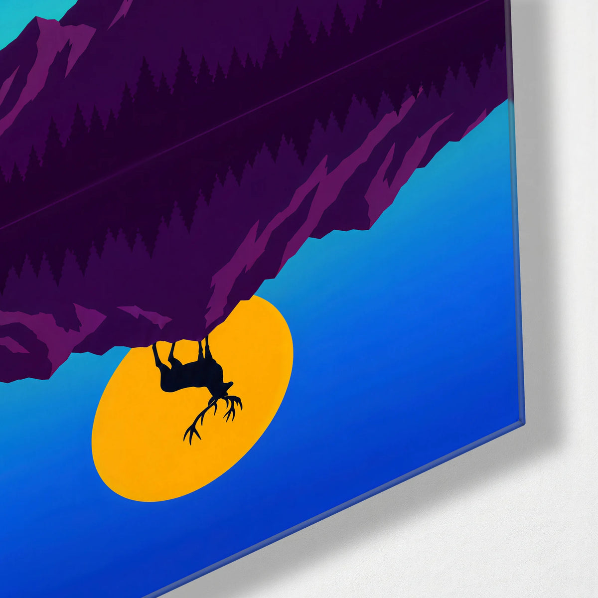 Stag Above the Reflection — corner detail of glass wall art