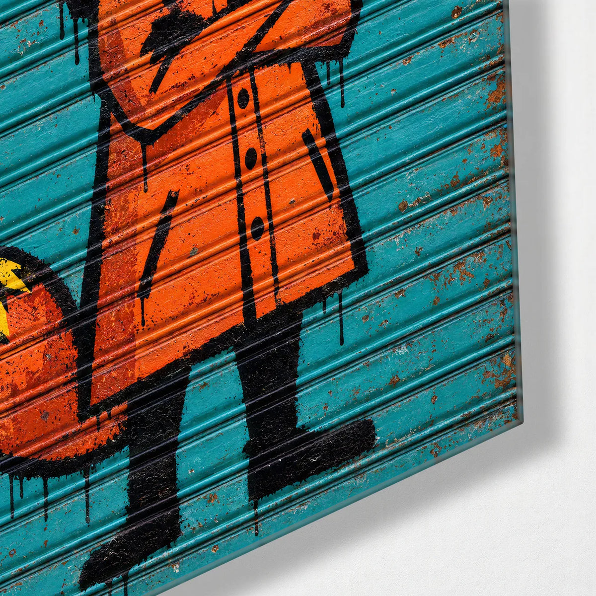 The Fox on the Shutter — corner detail of glass wall art