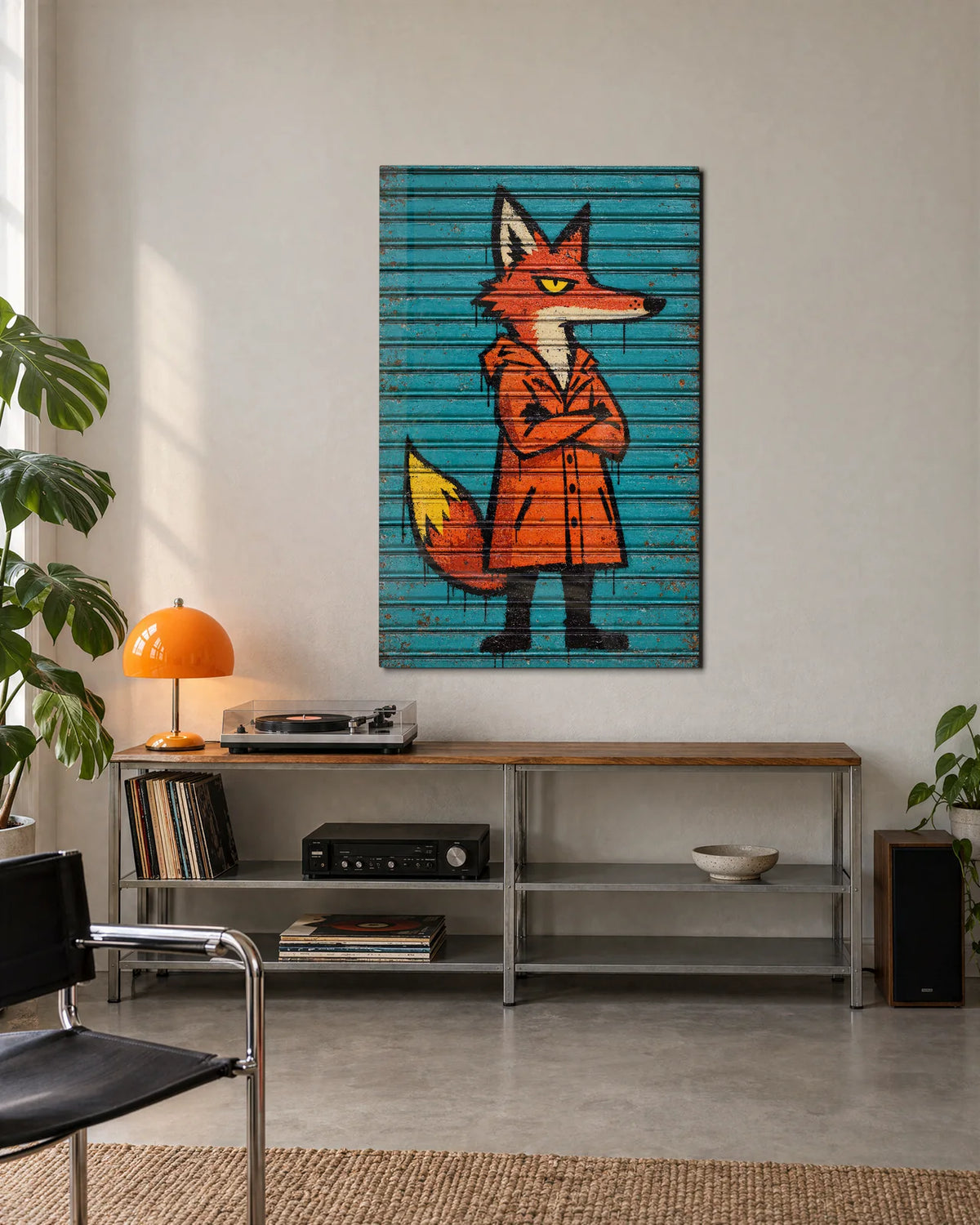 The Fox on the Shutter — shown in a living space