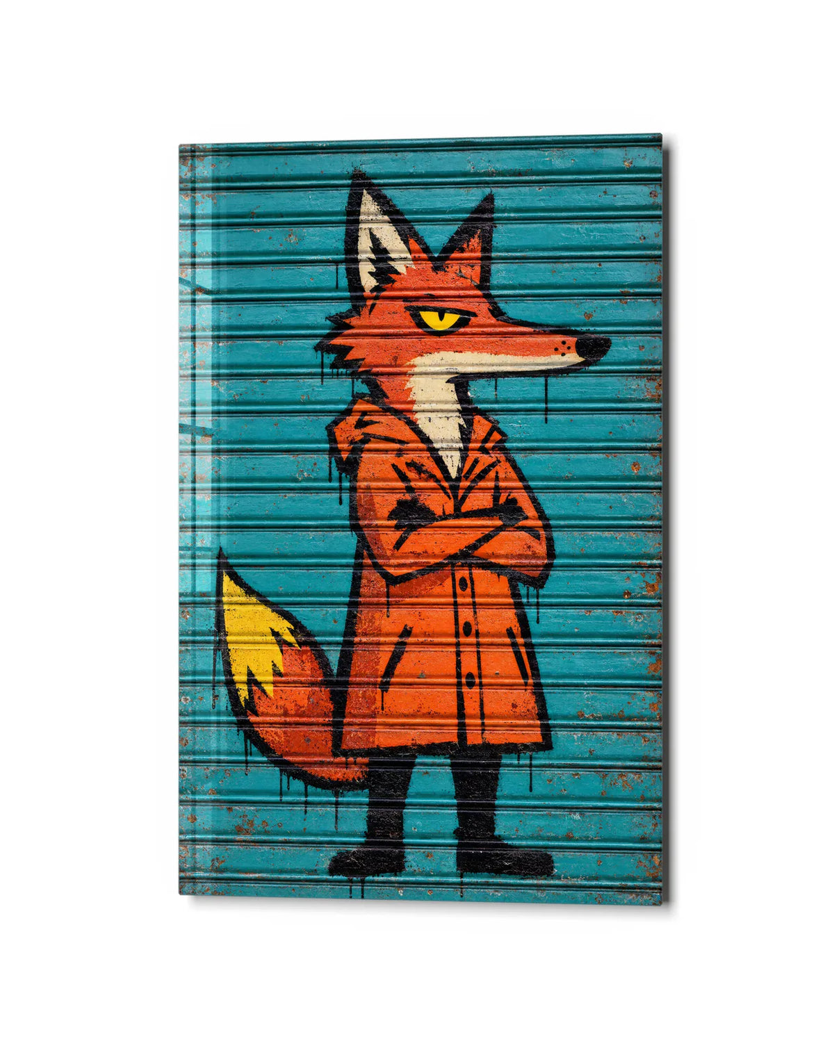 The Fox on the Shutter — studio view of glass wall art