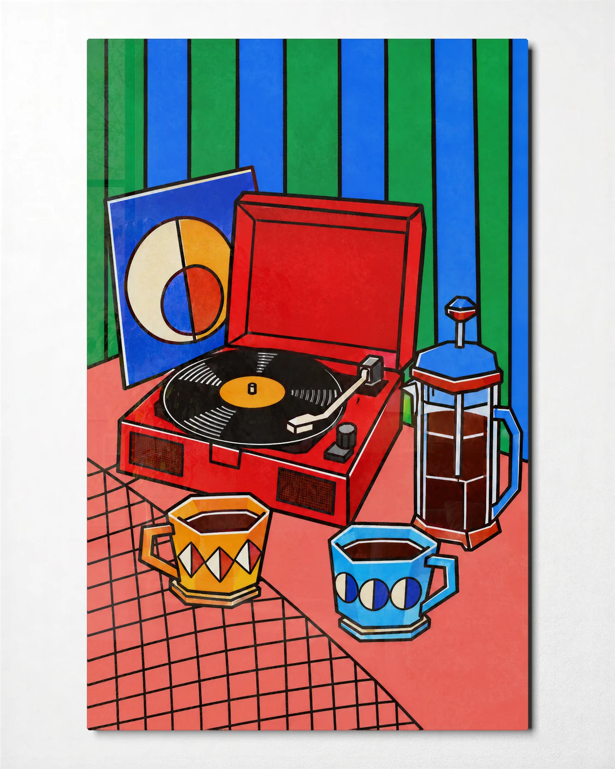 Records and Coffee — front view of glass wall art