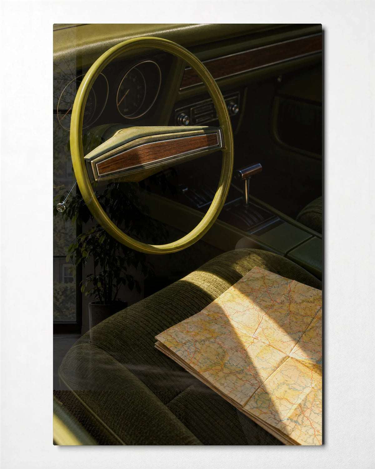 Map on the Passenger Seat — front view of glass wall art