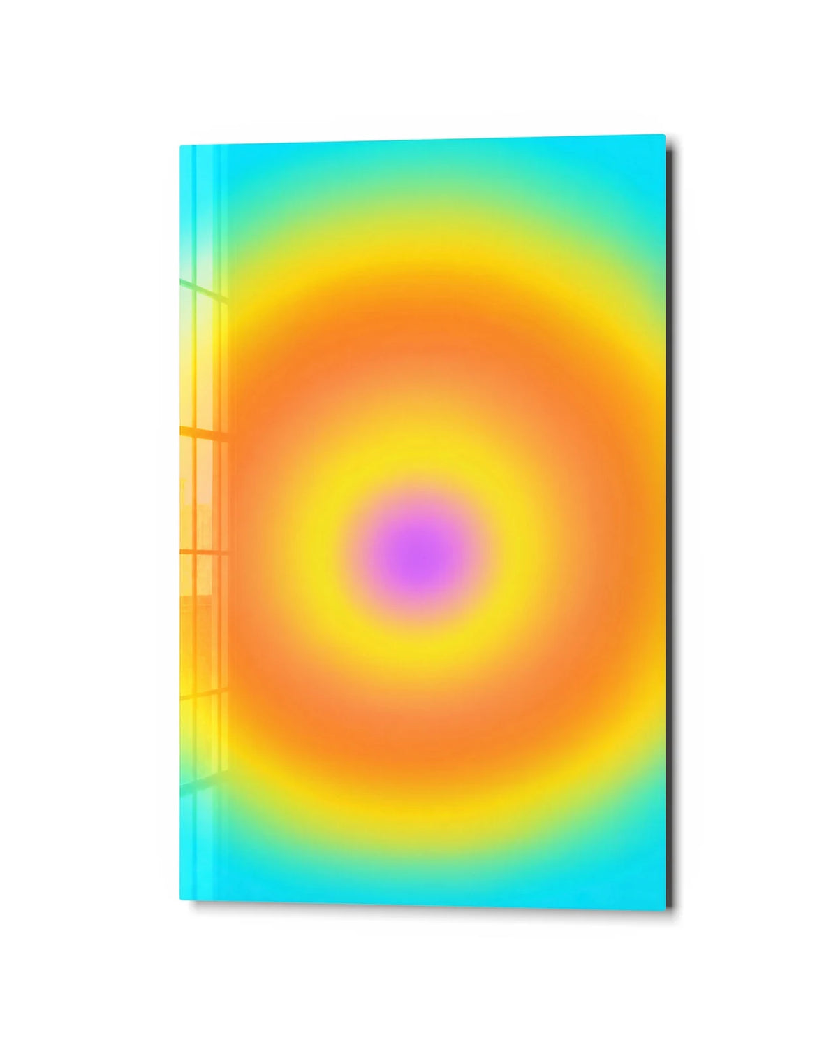 Soft Colour Orbit — studio view of glass wall art